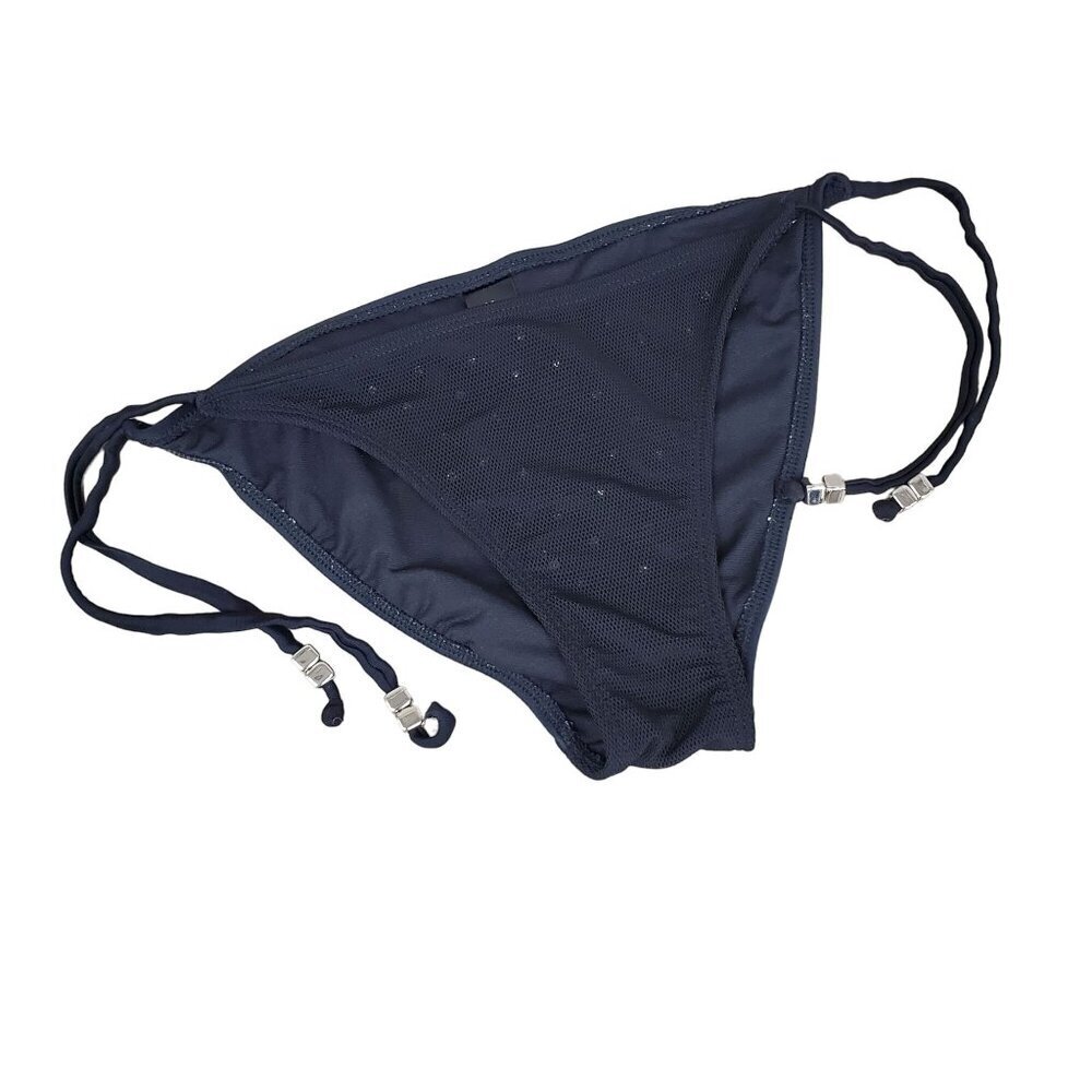 Endless Sun Black String Bikini Bottoms Mesh Pink Crystal Stones and Beads Small